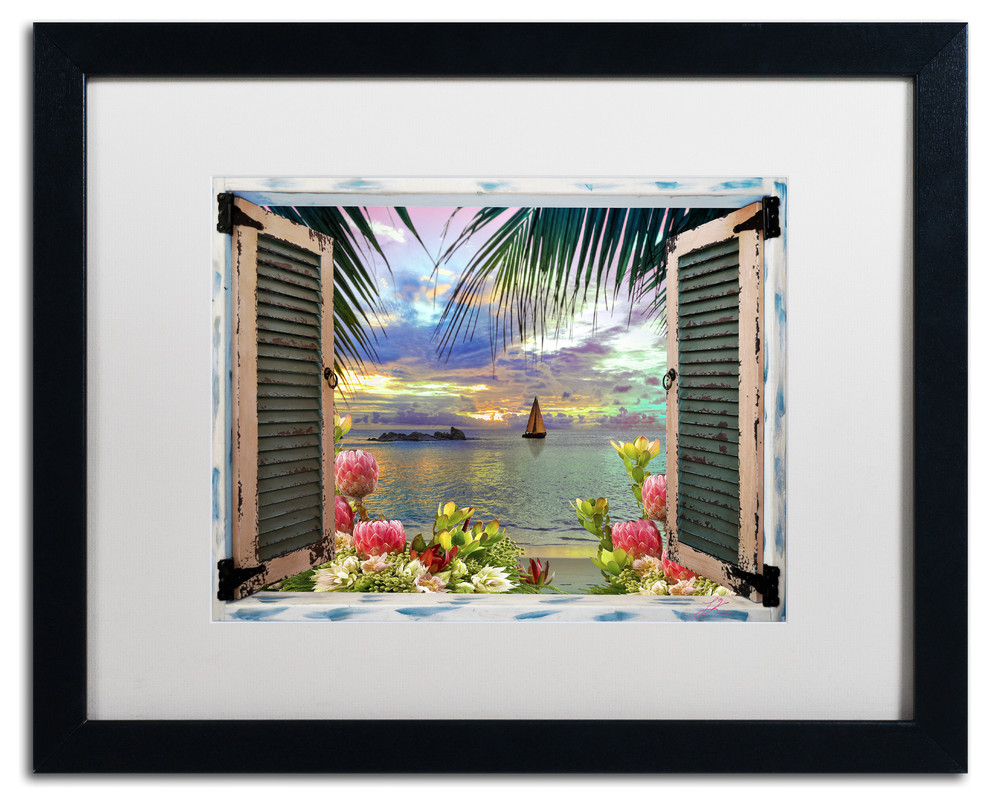 Leo Kelly 'Window to Paradise III' Matted Framed Art, Black Frame, White Mat, 20"x16"
