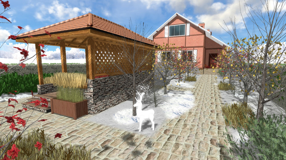 Проект ландшафтного дизайна участка у коттеджа круглогодичного проживания