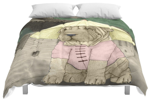 Society6 Shar Pei On The Great Wall China Comforter
