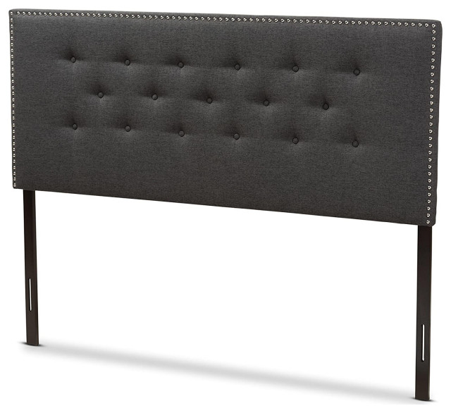 Modern King Headboard, Dark Grey Upholstery With Button Tufted