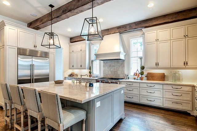 Reclaimed Wood Beams Farmhouse Kitchen Houston By The