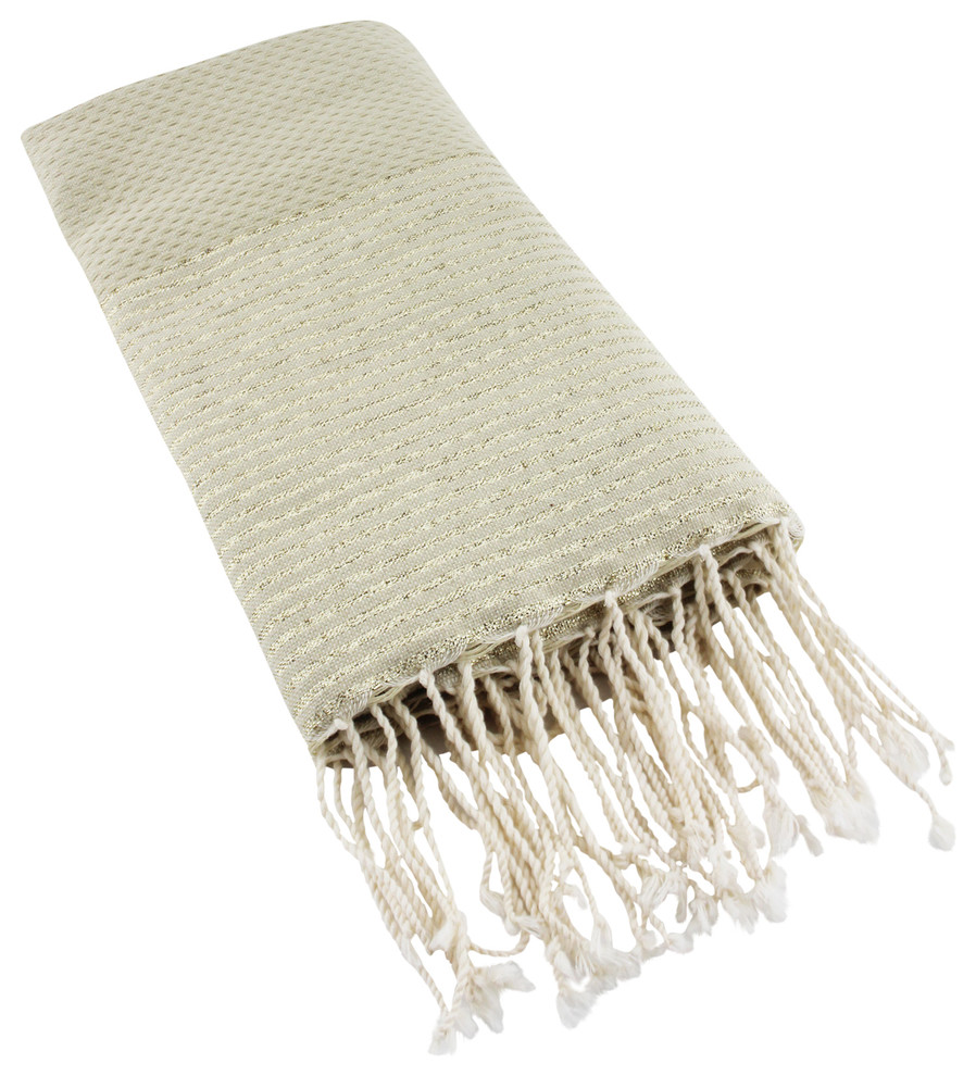 Fouta Towel With Lurex Stripes, Beige/Gold