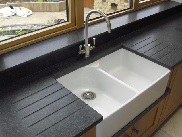 Nero Impala Honed Granite With Belfast Sink Drainer Grooves