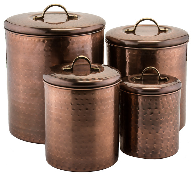 4 Piece Hammered Antique Copper Canister 4Qt., 2Qt., 1 Qt.,1Qt.