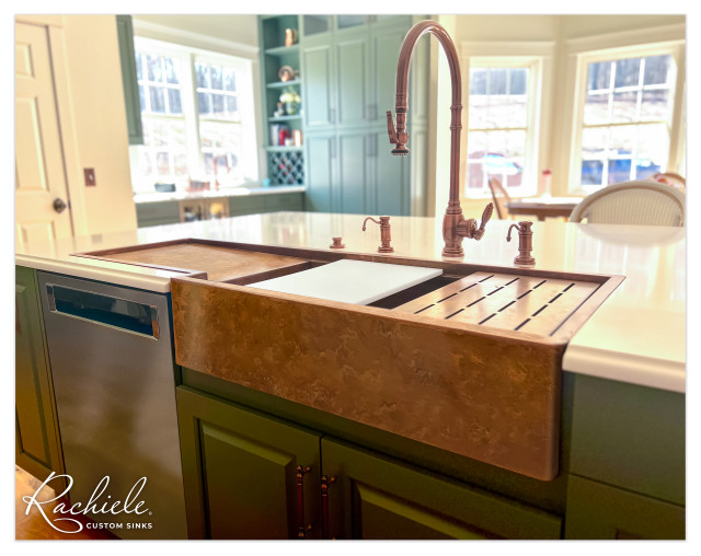 36" Copper Farmhouse Sink with Integrated Drainboard Kitchen Other