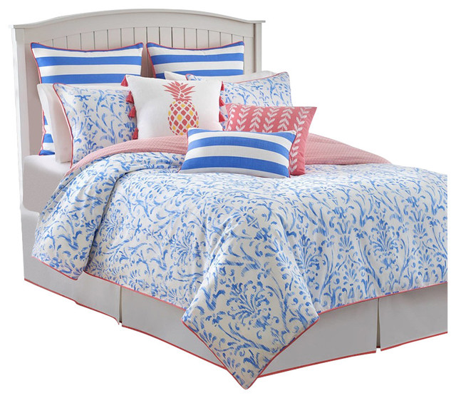Southern Tide Coastal Ikat Queen Cool Water Blue Comforter Set Beach Style Comforters And