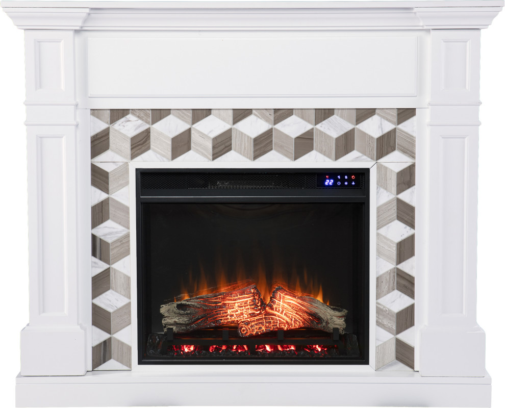 Darvingmore Electric Fireplace - Marble, Enhanced Electric Firebox