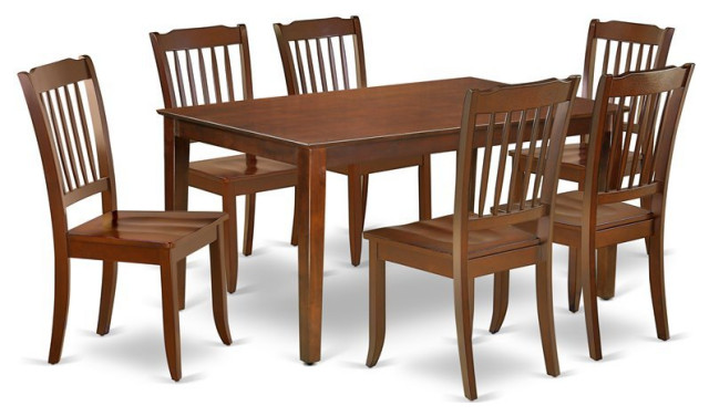 East West Furniture Capri 7-piece Wood Dining Set w/ Slatted Chairs in Mahogany