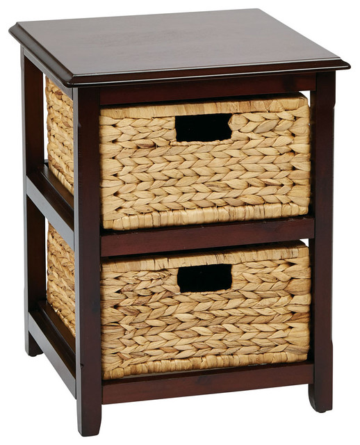 Seabrook Two Tier Storage Unit With Espresso And Natural Baskets