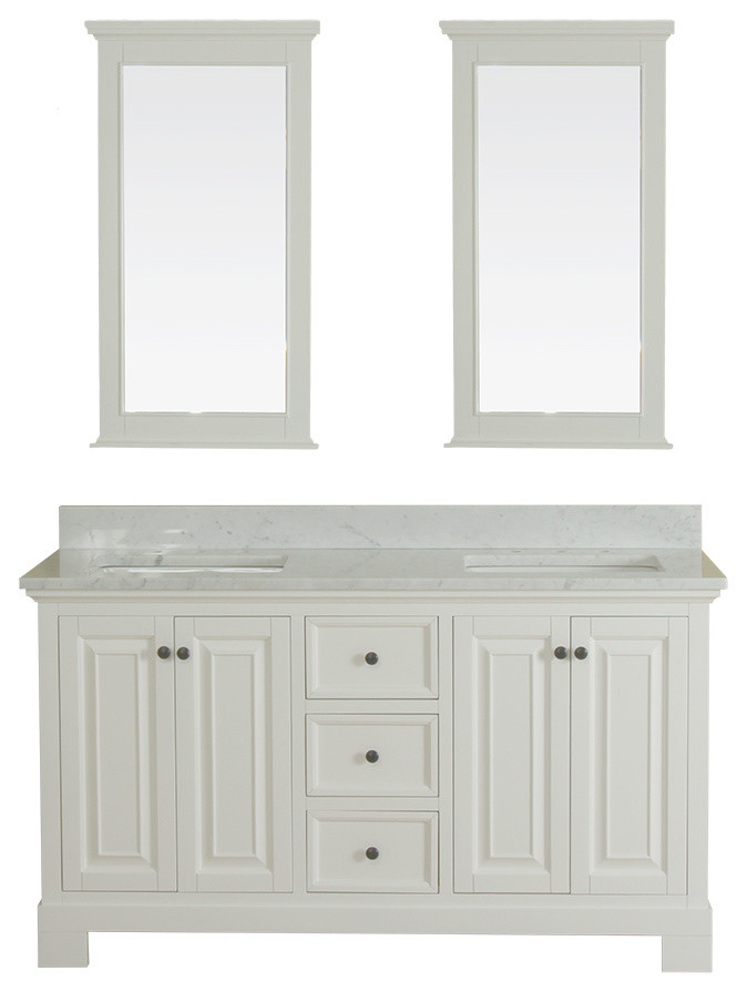 Richmond 60", Double Bathroom Vanity, White With Carrera Marble Top