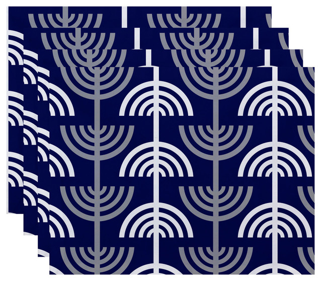 Menorah Abstract, Holiday Stripe Print Placemats, Blue, Set of 4