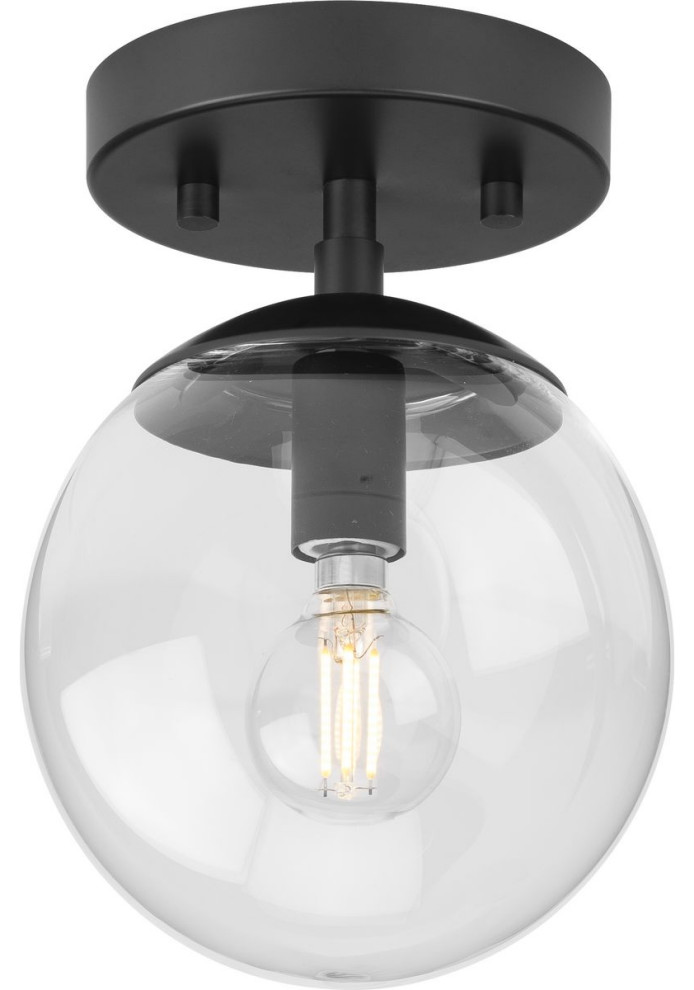 Atwell Collection One-Light Matte Black Mid-Century Modern Semi-Flush ...