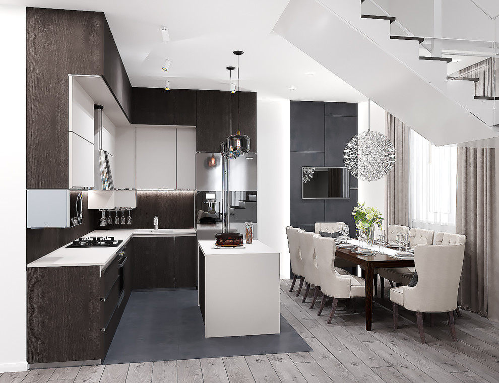 Кухня объединенная со столовой.