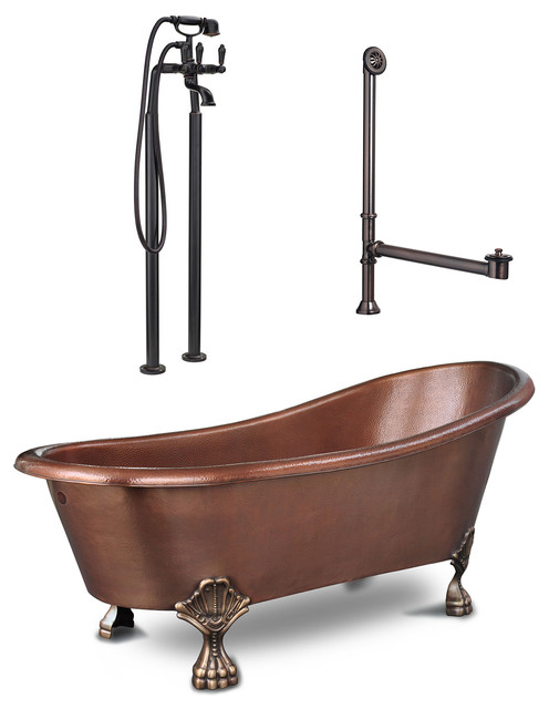 Heisenberg 5.5' Freestanding Claw Foot Tub With Faucet & Drain, Antique Copper
