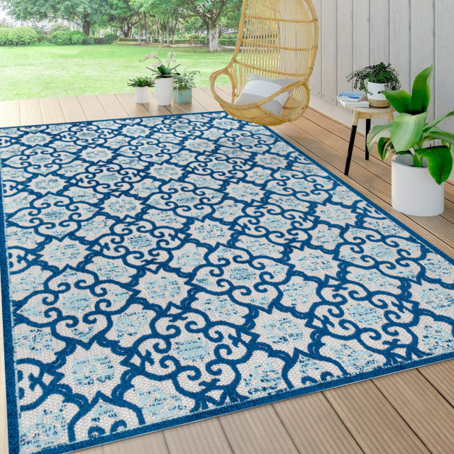 Gallia Tile Trellis Indoor/Outdoor Area Rug, 8'x10' - Mediterranean ...