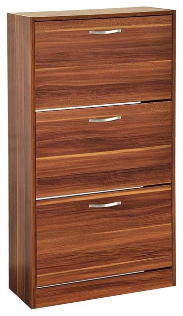 Modern Stylish Shoe Storage Cabinet, MDF With 3-Drawer for Space Saving, Walnut