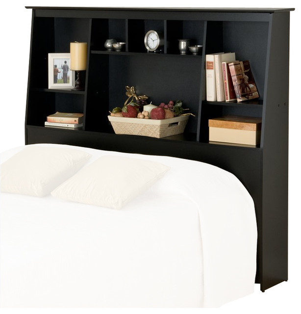 Prepac Slant Back Tall Full Queen Bookcase Headboard In Black Headboards By Beyond Stores 