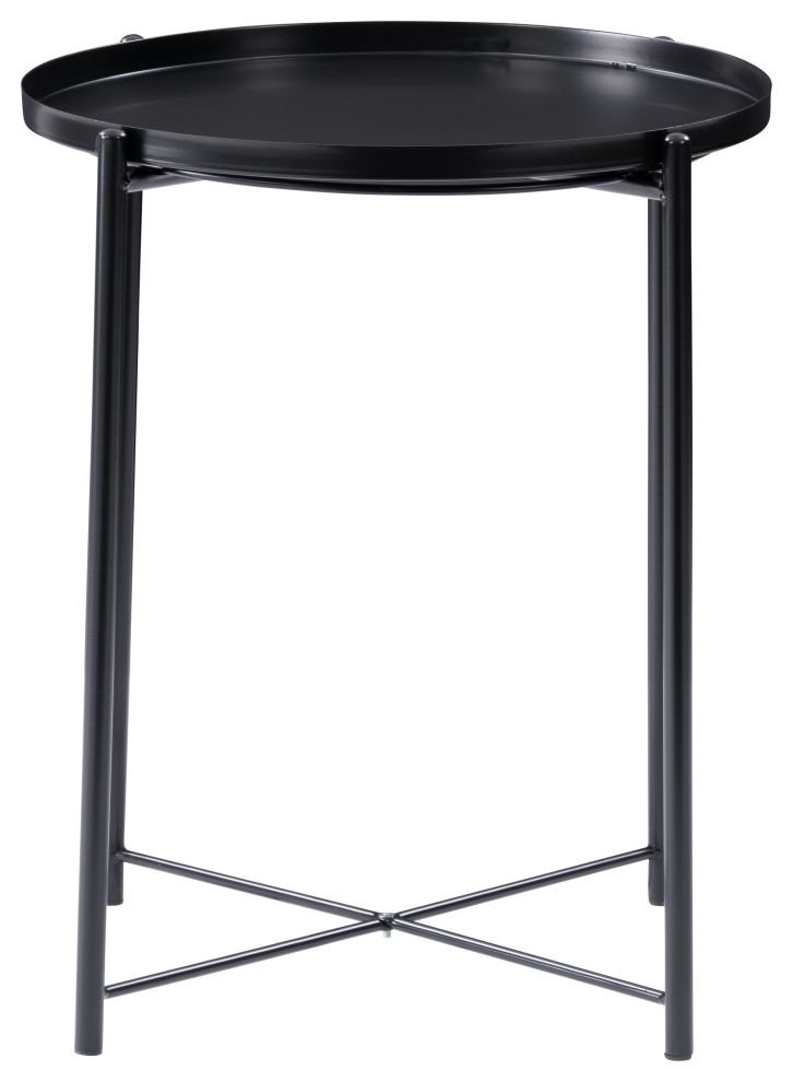 CorLiving Ayla Black Metal End Table With Removable Tray Transitional