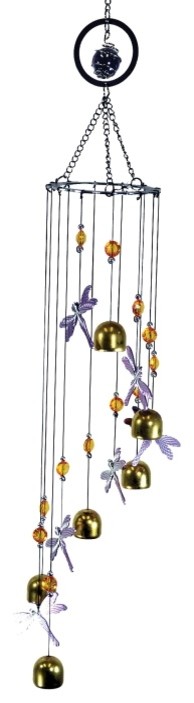 33 Inch Dragonfly Design Brass Metal Circle Top Mobile with Bells