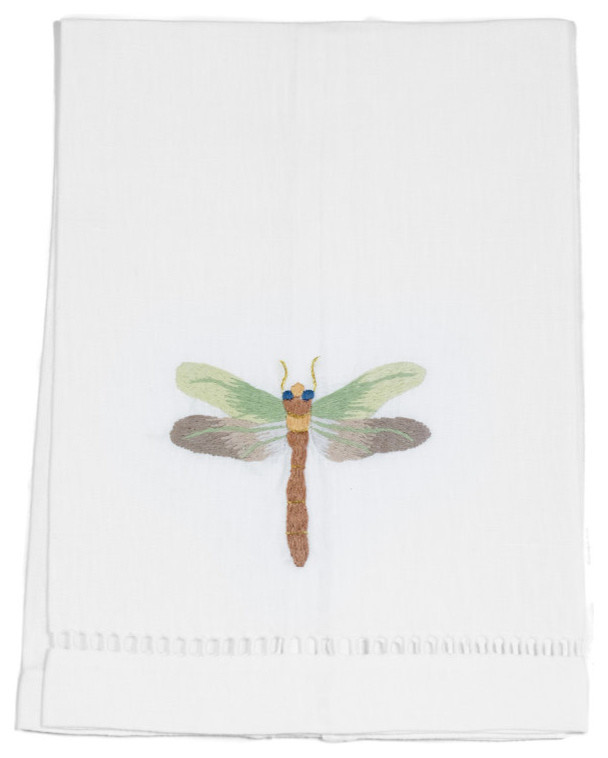 Hand Embroidered Fishers Dragonfly Tip Towel Contemporary Dish