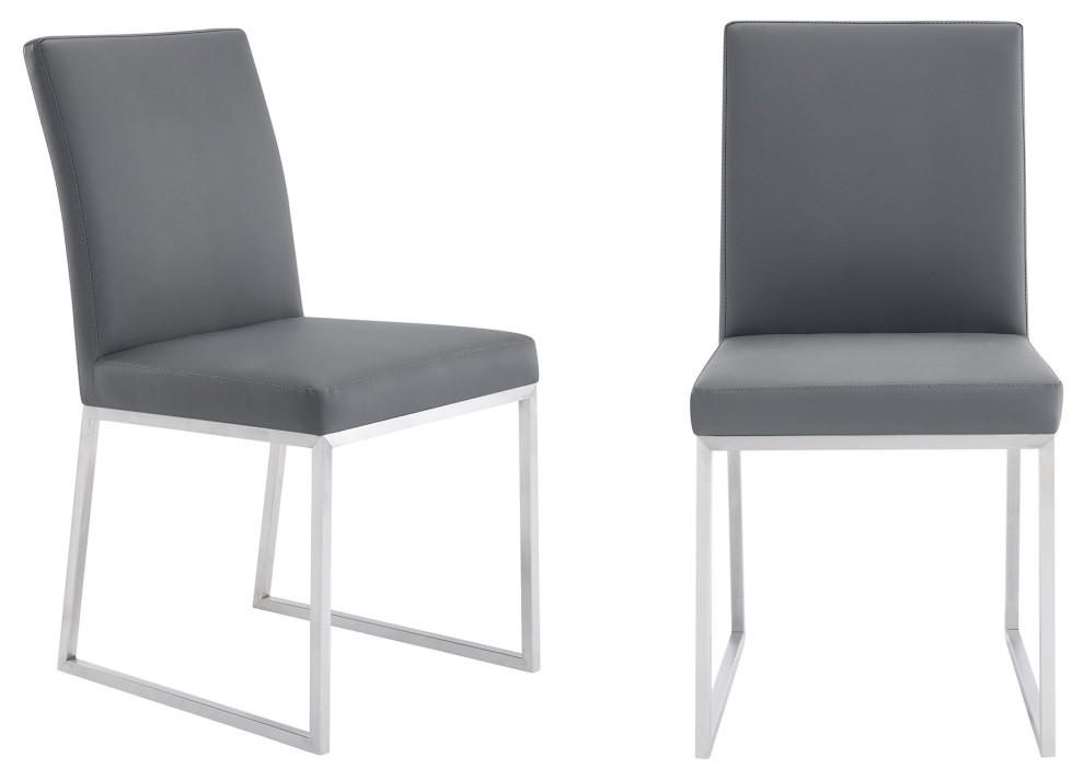 Mira Dining Chair, Gray Faux Leather, Set of 2 Contemporary Dining
