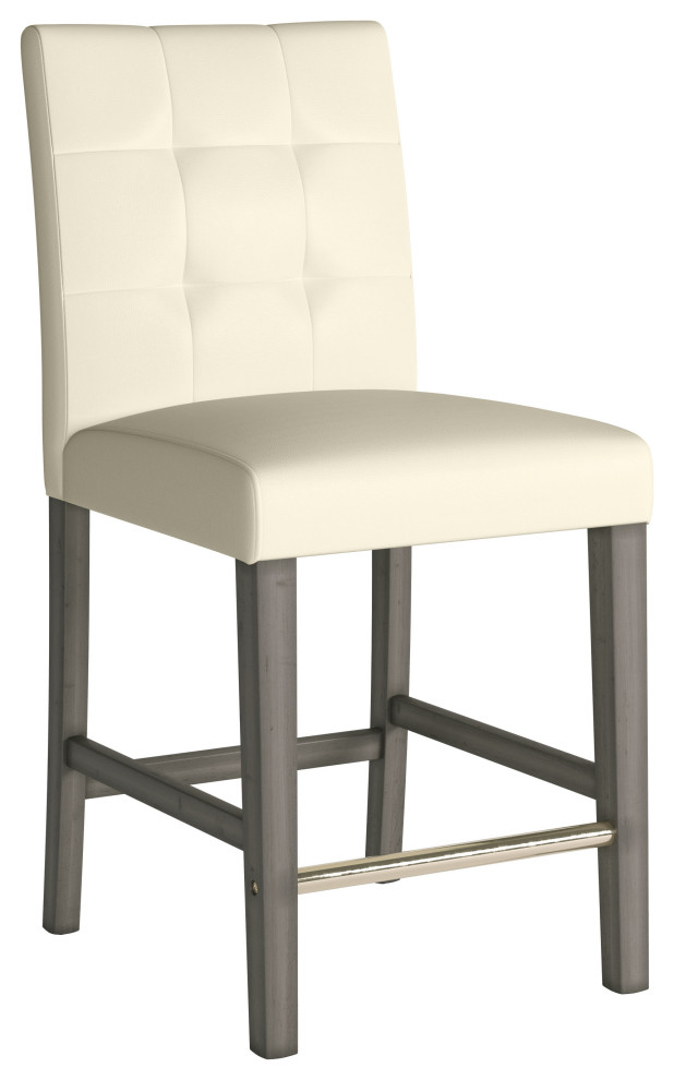 CorLiving Leila PU Fabric Counter Height Barstool with Solid Wood Legs, White