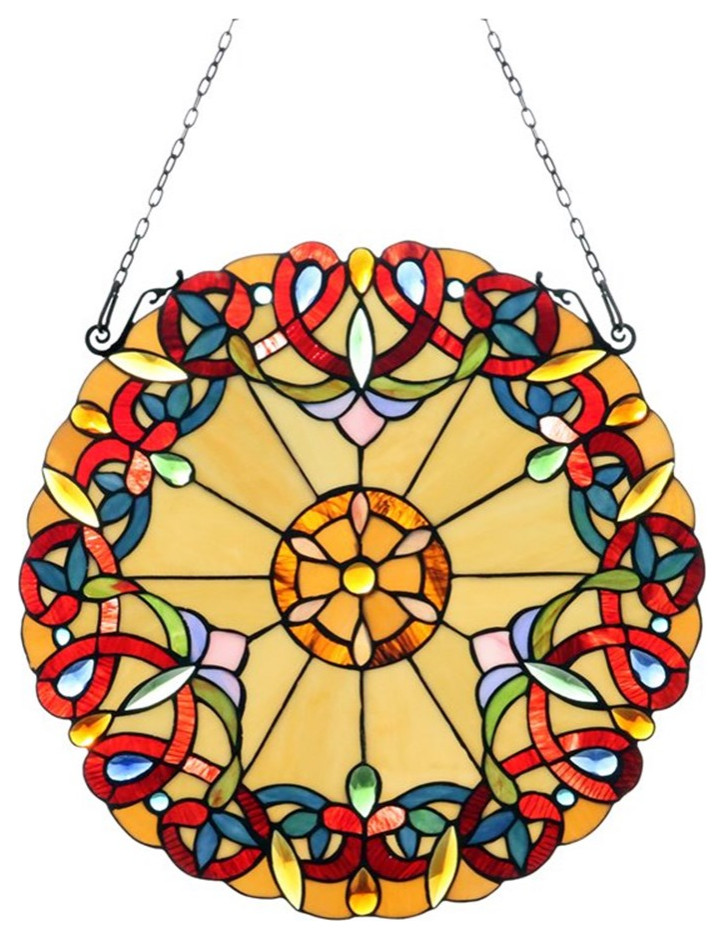 Chloe Lighting Victorian 20" Adalee Stained Glass Window Panel in Black