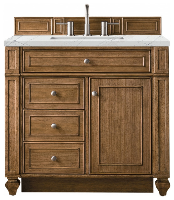 36 Inch Transitional Brown Single Sink Bathroom Vanity Quartz, James Martin - Traditional ...