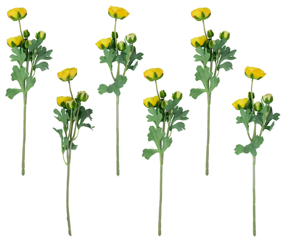 Set of 6 Yellow Ranunculus Artificial Floral Sprays  21"