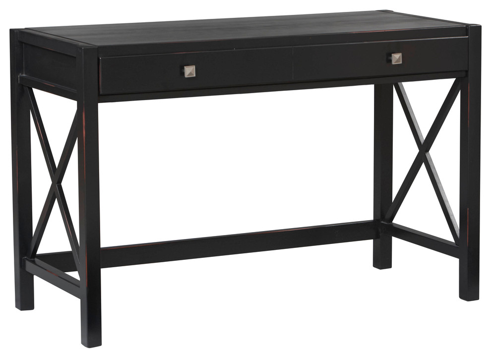 2 Drawer Desk in Antique Black Finish Transitional Desks And