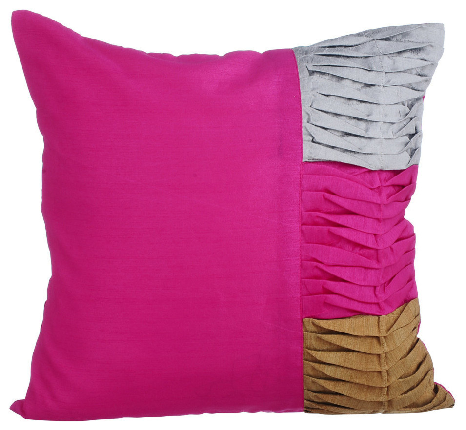 Pink Decorative Pillow Covers 22"x22" Silk, Pink Cheer