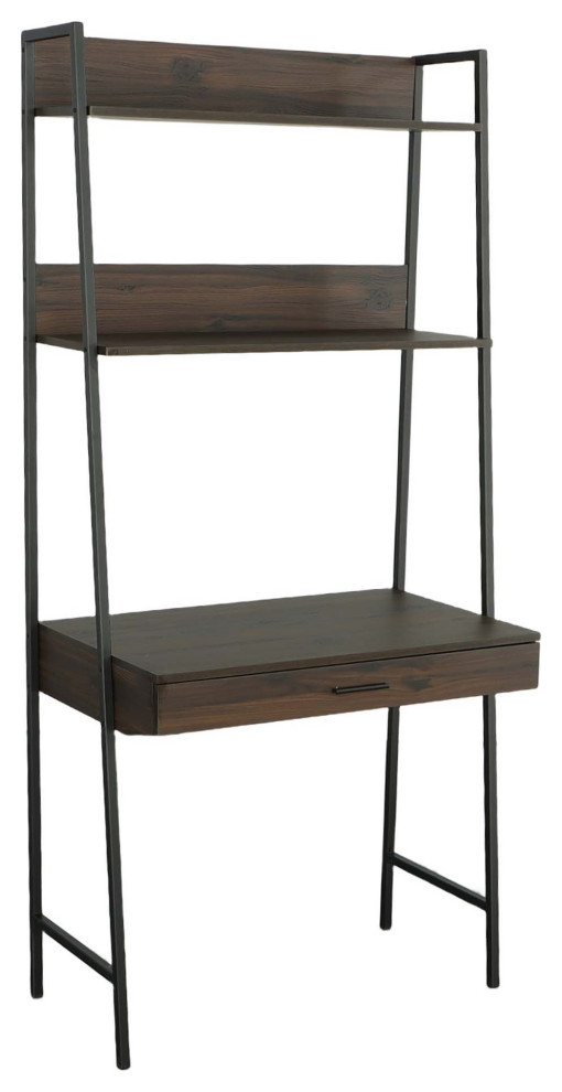 Archie Accent Desk/Bookshelf in Sable Brown/Metal Industrial Desks