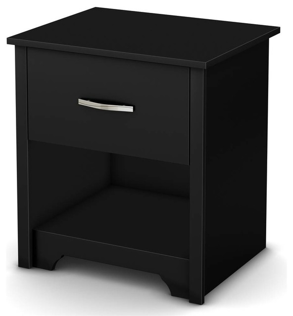 1Drawer Modern Nightstand, Black Contemporary Nightstands And