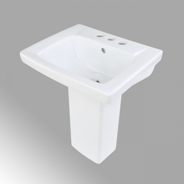 White Child Bathroom Pedestal Sink 4" for Children with Centerset