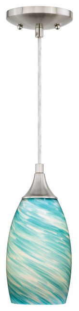 Vaxcel Milano 4.75-in Mini Pendant Celeste Wave Glass Satin Nickel P0172