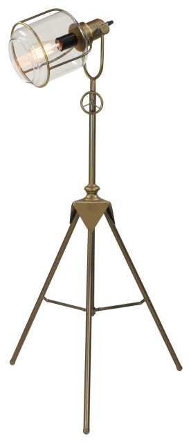 Industrial Bronze Metal Tripod Floor Lamp With Spotlight Glass Shade