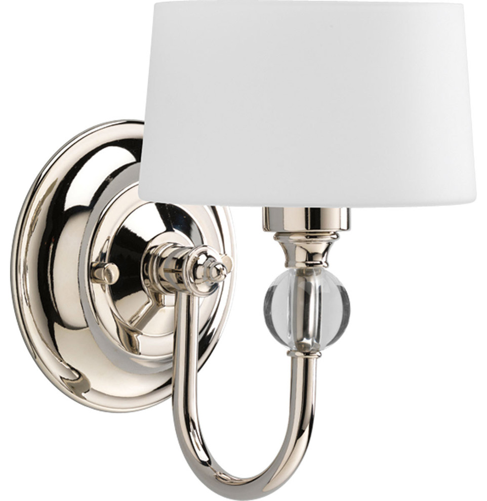Fortune Polished Nickel One-Light Wall Sconce with Opal Etched Glass Drum Shades