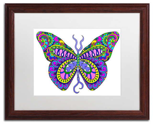 Ahrens 'Bashful Garden Butterfly Blooming', Wood Frame, 20"x16", White Matte