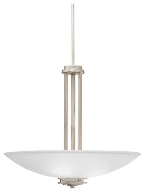 3275 Hendrik 3-Light Inverted Pendent, Bowl Shaped Glass Shade, Brushed Nickel
