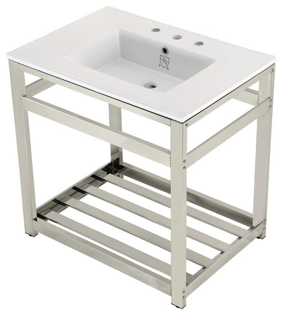 Modern Bathroom Console Sink, Metal Base With Ceramic Basin