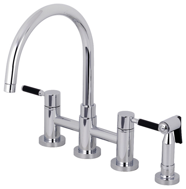 Kingston TwoHandle Gooseneck Bridge Kitchen Faucet w/Sprayer Contemporary Kitchen Faucets