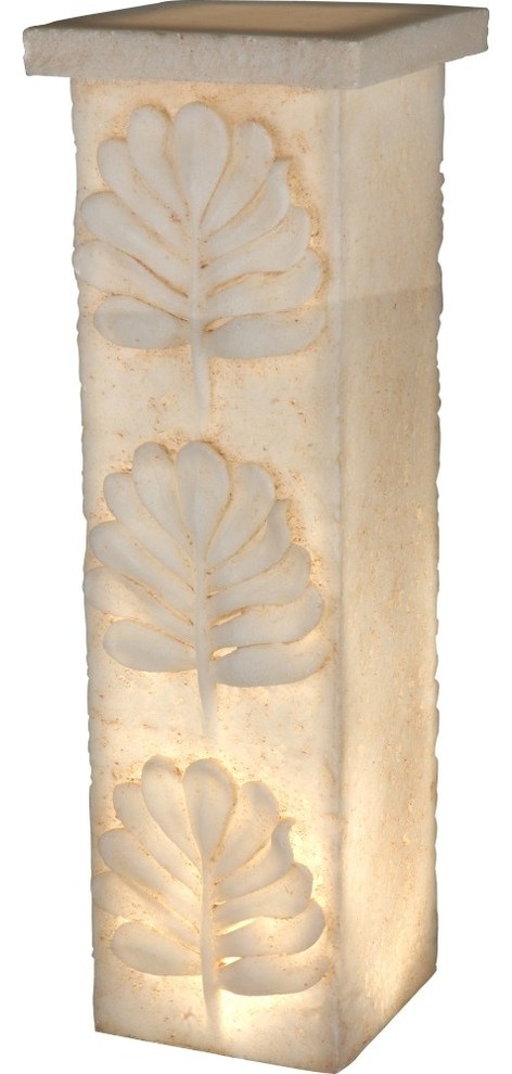 Decorative Polyresin Pedestal With Embossed Leaf Design, Cream