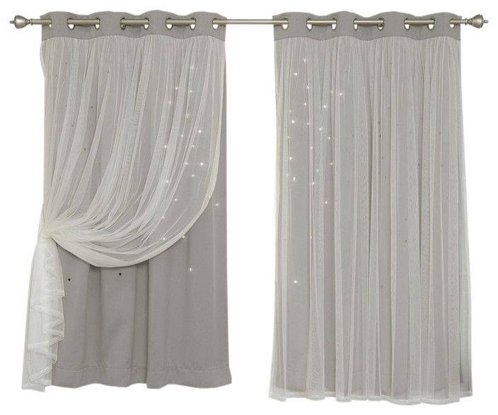 1 Panel,52W x 63L, Greyish White NICETOWN Room Darkening Curtain Panel Kids Curtains Drape with Twinkle Hollow Star Laser Cut Out Design Window Treatment for Nursery/Kids Bedroom 