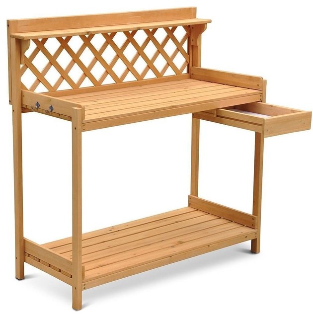 Wood Potting Bench Outdoor Garden Planting Work Station Table
