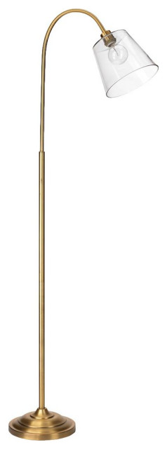 Elegant Minimalist Gold Clear Glass Shade Floor Lamp 69 in Simple Arm Neck Curve