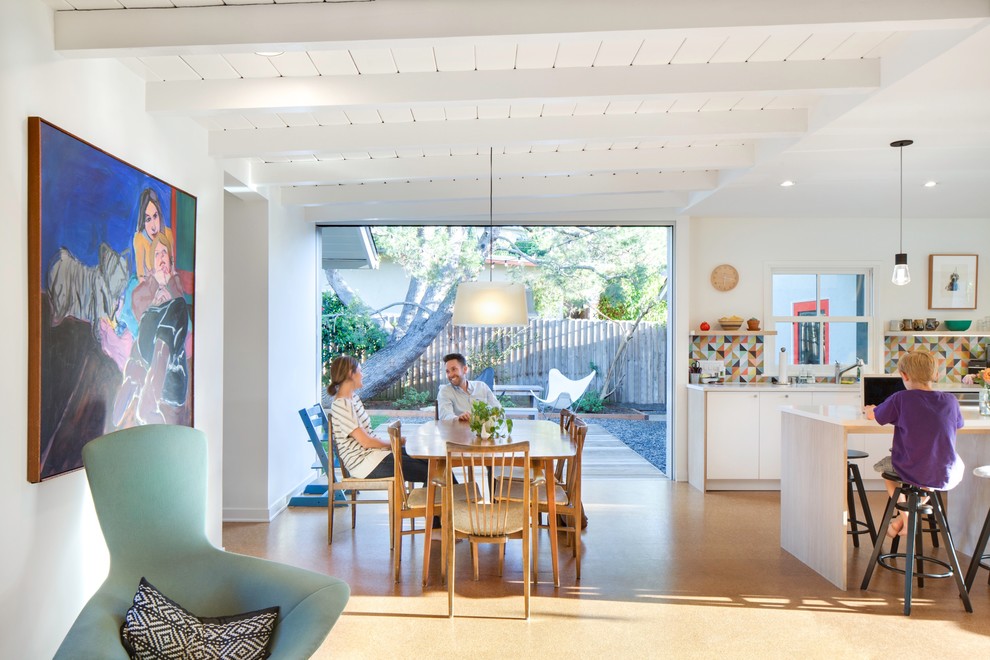 Midcentury kitchen/dining combo in Los Angeles.