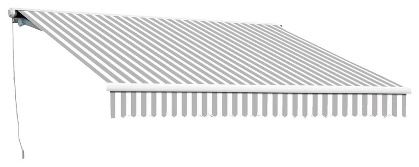 Awntech 10'x8' California Manual Acrylic Retractable Awning, Gray/White Stripe