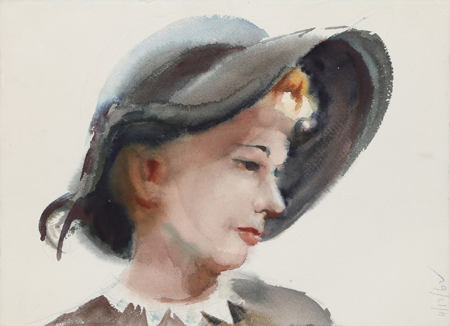 Eve Nethercott "Portrait Of Woman in Hat, P1.1" Watercolor Painting