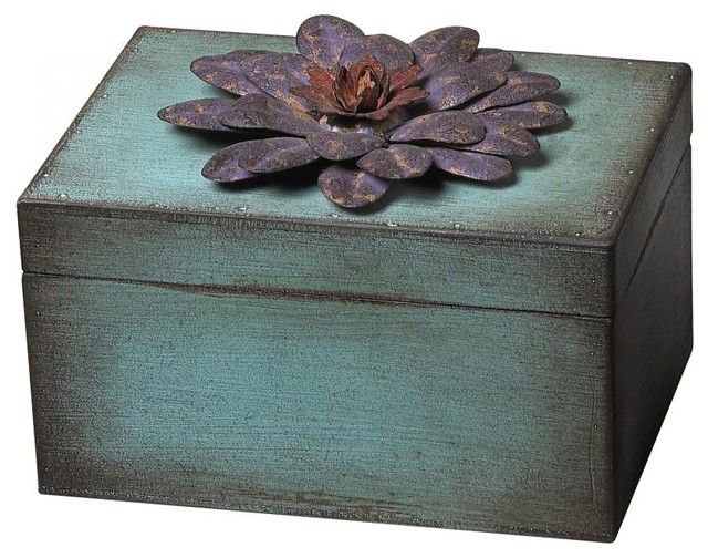 Wooden / Metal Flower Keep Sake Box - Purple