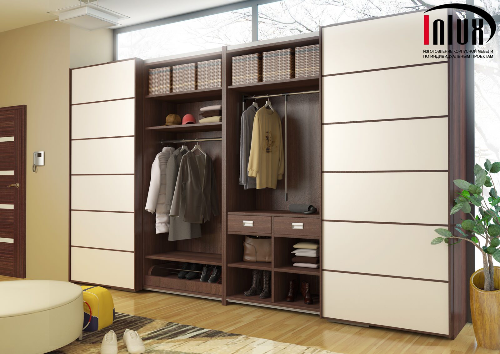 Шкафы с компланарной системой раздвижения дверей